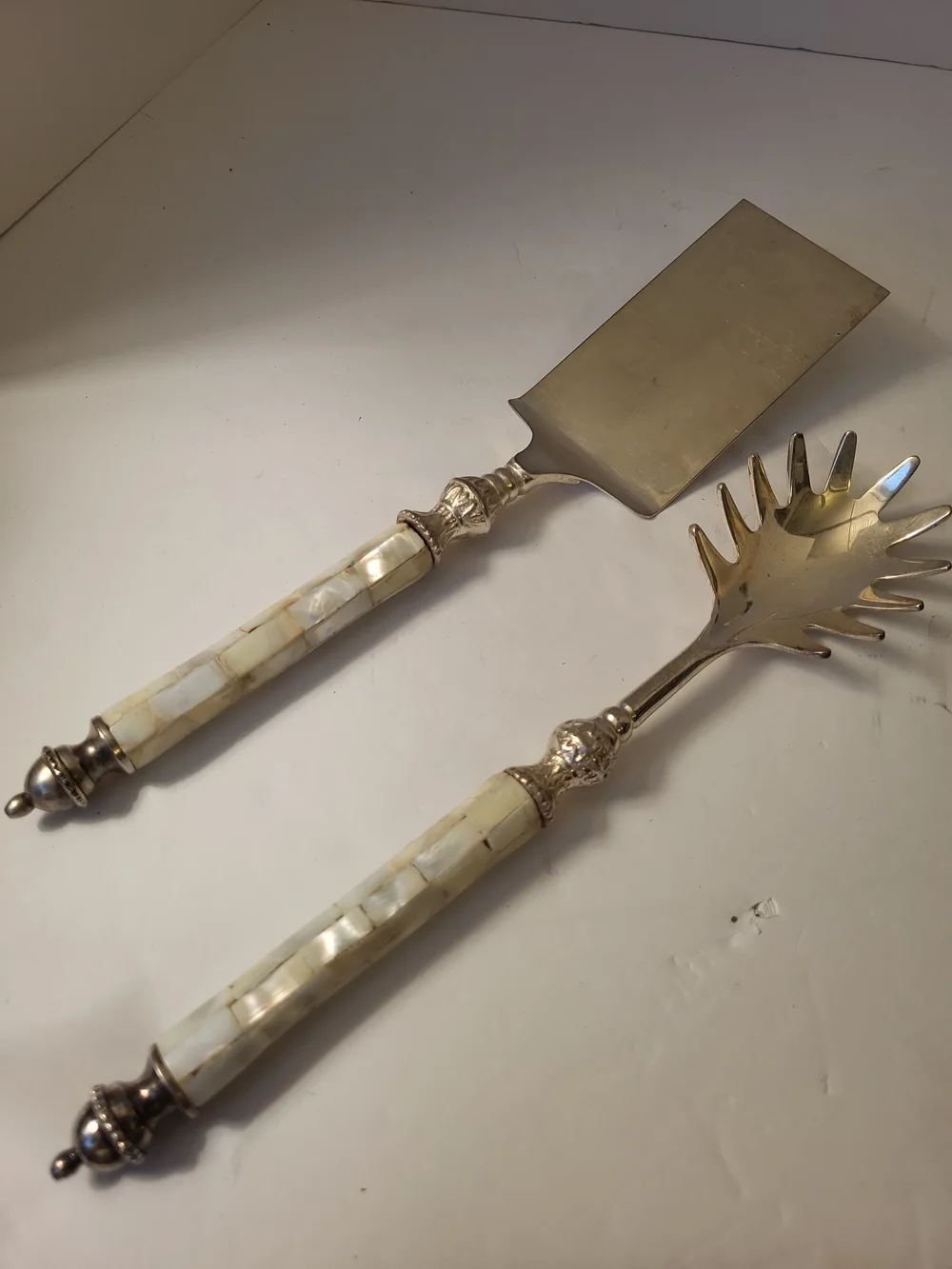 Vintage Towle Nickel Silver Mother of Pearl Handle Pasta Serving  Set